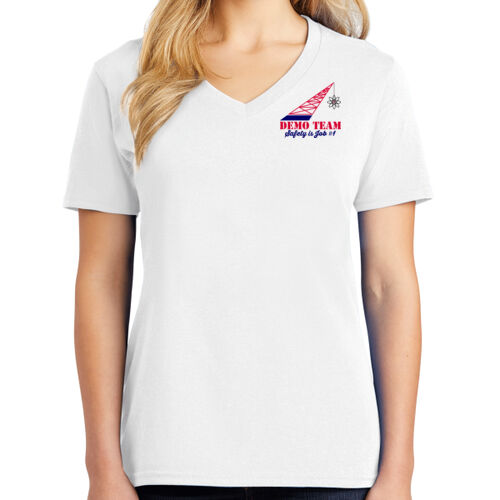 ADND 2 Logos and Flag Sleeve - Ladies Core Cotton V Neck Tee Thumbnail