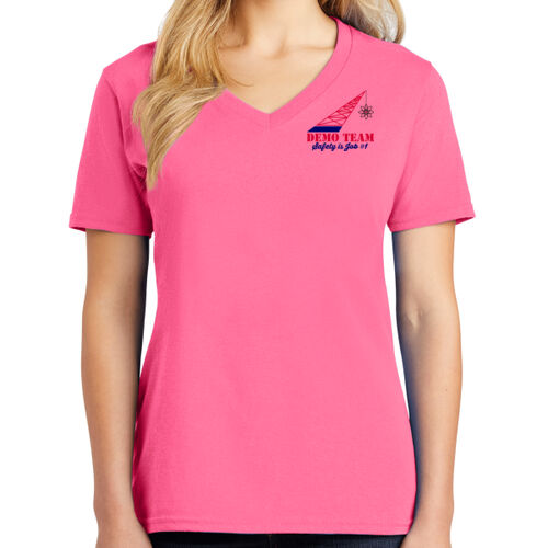 ADND 2 Logos and Flag Sleeve - Ladies Core Cotton V Neck Tee Thumbnail