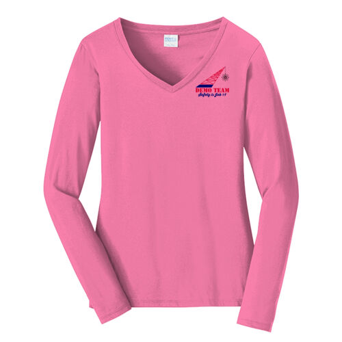 ADND 2 Logos and Flag Sleeve - Ladies Long Sleeve Fan Favorite V Neck Tee Thumbnail