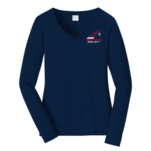 ADND 2 Logos and Flag Sleeve - Ladies Long Sleeve Fan Favorite V Neck Tee Thumbnail