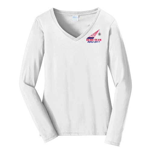 ADND 2 Logos and Flag Sleeve - Ladies Long Sleeve Fan Favorite V Neck Tee Thumbnail